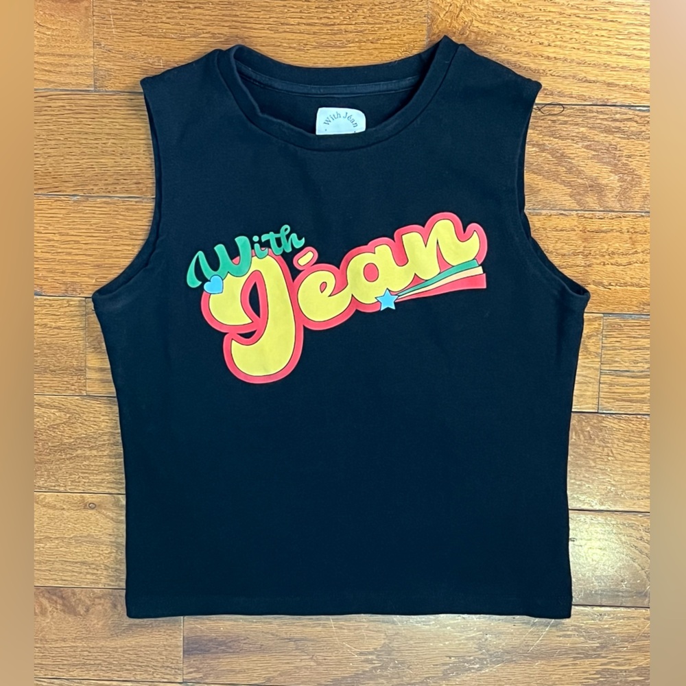 With Jean Black Muscle Tee with Yellow, Red & Green Graphic